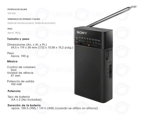 Imagen 3 de 6 de Radio Am Fm Portatil Sony Icf-p26 Analogica Parlante Pilas
