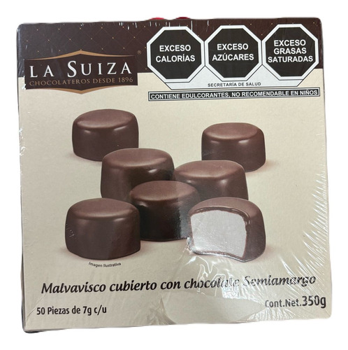 Malvavisco Cubierto Con Chocolate Semiamargo La Suiza 50pz