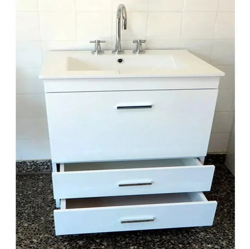 Imagen 5 de 10 de Vanitory Blanco Laqueado Bacha 60 Cm Cajon Loza Patas Baño
