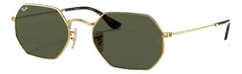Óculos de sol Ray-Ban Round Octagonal Classic Standard armação de metal cor polished gold, lente green de cristal clássica, haste polished gold de metal - RB3556N