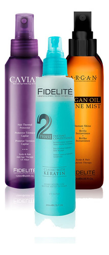 Combo Brillo Argán + Bifase + Protector Térmico Fidelite