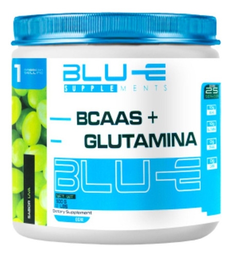 Bcaas + Glutamina Blu-e 500g 25 Servicios Sabores Sabor Uva