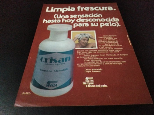 (pe030) Publicidad Clipping Shampoo Mentolado Crisan * 1978 (Usado)