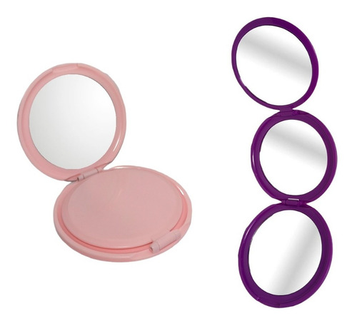 Espejo Portatil Plegable 3en1 Bolsillo C/aumento Maquillaje Color Del Marco Rosa O Violeta (según Stock)