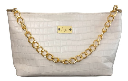 Imagen 1 de 5 de Cartera De Cuero Mediana Con Cadena En Metal Dorado