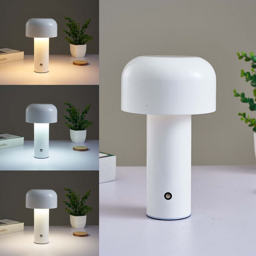 Velador Led Luz Mushroom Recargable Via Usb Inalámbrica Estructura Blanco Pantalla Blanco