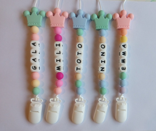 Portachupete Personalizado Nombre Bebé Silicona Corona 6 Let