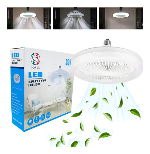 Ventilador De Techo Con Lámpara De Luz Led 1 Tono Blanco Frío 1 Velocidad Con Control Remoto Marca Dosyu 30 Watts
