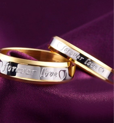 2 Anillos Forever Love De Acero Bañado En Oro 18k