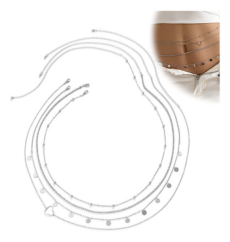 Cadena De Cintura Dabeh En Color Plata, Ajustable, De Varias Capas, Cadena De Ombligo, Joyería De Playa Para Mujeres, Ideal Para Cumpleaños De Novias, San Valentín, Fiestas De Cumpleaños.