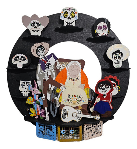 Adorno Corona De Día De Muertos Abuelita Coco Pintada A Mano