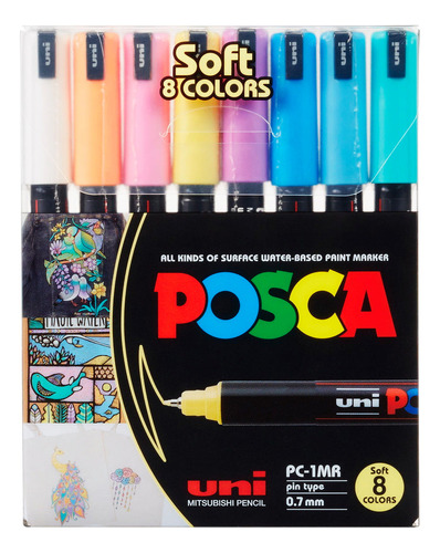 Marcadores Uni Posca Pastel Punta Extra Fina 0.7mm X8 El Rey