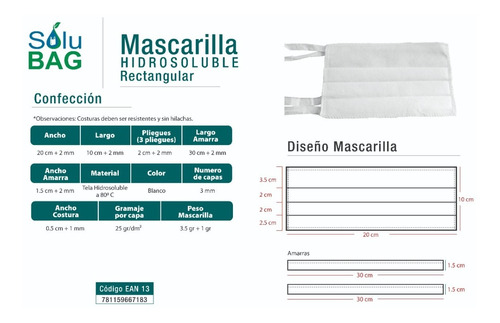 Mascarilla Civil Solubag Rectangular Ecológica  50 Unidades