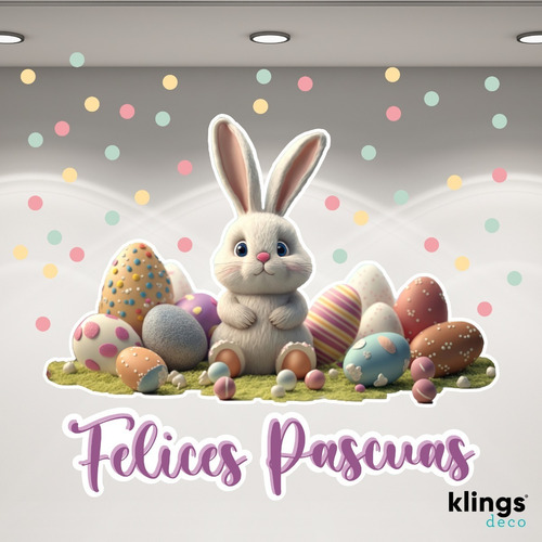 Imagen 2 de 10 de Vinilos Vidriera Felices Pascuas Conejos Huevos