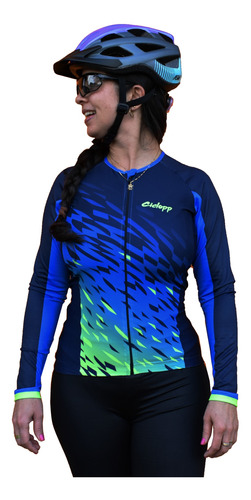 Camisa Ciclismo Aqua Ciclopp Manga Longa Azul Feminina