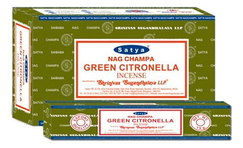 Sahumerios Satya Nag Champa - 12 unidades de fragrância de citronela verde