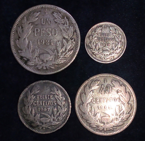 Monedas Chile 1907/1921 Lote #3 De 4 Uni. Plata