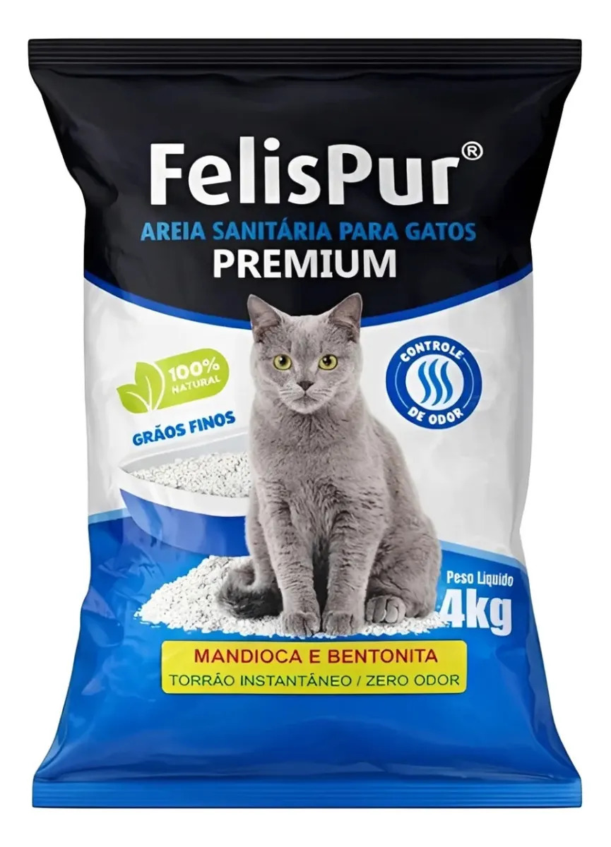 Areia Gato Premium Mandioca + Bentonita 4kg S/ Odor Felispur