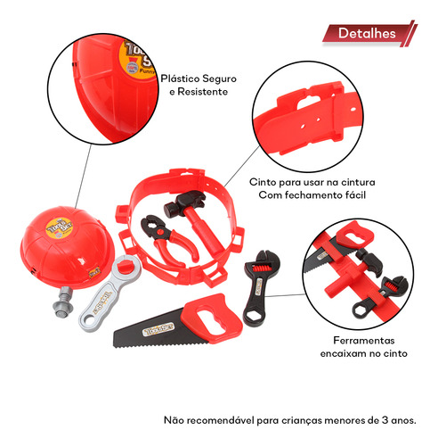 Brinquedo Kit De Ferramentas Infantil Cinto Capacete 9 Peças