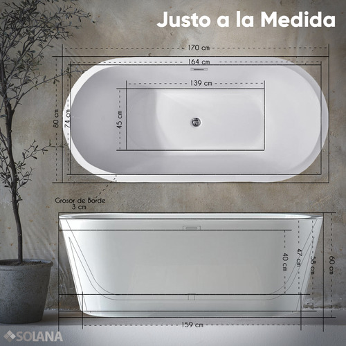 Solana Kit Tina De Baño Ovalada De Acrílico Slim 150x80x60 Cm + Grifo Independiente Cuello Cisne Monomando Gold Rose / Bañera Blanca De Acrílico Solido Térmico / Kit Completo Blanco/goldrose