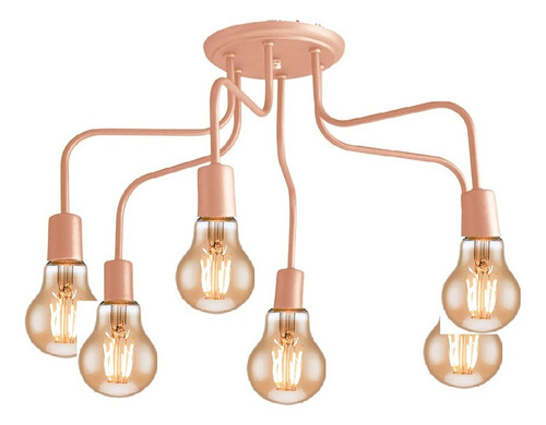 Lustre Sputnik Candelabro Sala Quarto Barbearia 6 Lâmpadas Estrutura Cobre