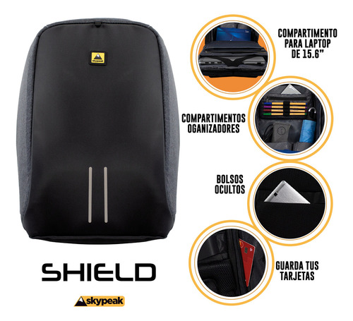 Mochila Antirrobo Skypeak Negra Para Laptop 15 Funda Lluvia Color Negro Diseño de la tela Poliéster