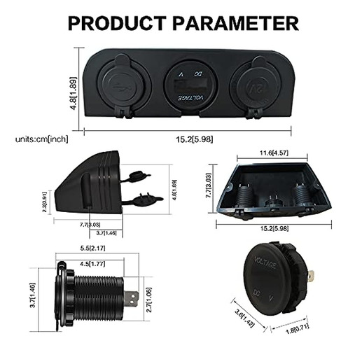 Plugue De Isqueiro 3 Em 1 12/24v Com Voltímetro Para Carro