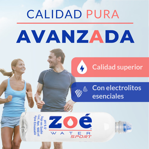 Agua Alcalina Zoé Water Sport, 900ml - Caja Con 12 Botellas