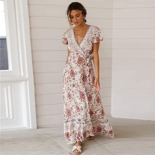 Vestido De Verano Con Cuello En V Para Mujer, Playa, Bohemio