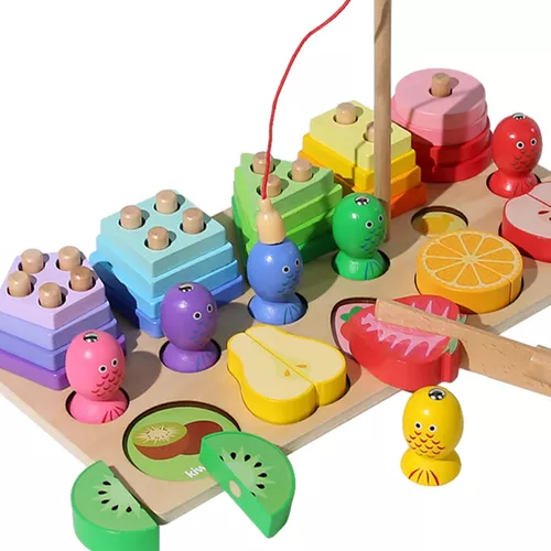 .a Juguetes para niños pequeños | Juguetes Montessori preescolares para  clasificar y apilar de madera, aprender formas y colores, rompecabezas