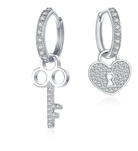 Aretes Dama Llave Corazón Amor Para Mujer En Plata 925