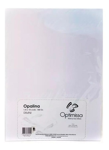 Cartulina Opalina 1/8 X 50 Unidades Papel De 180 Gr