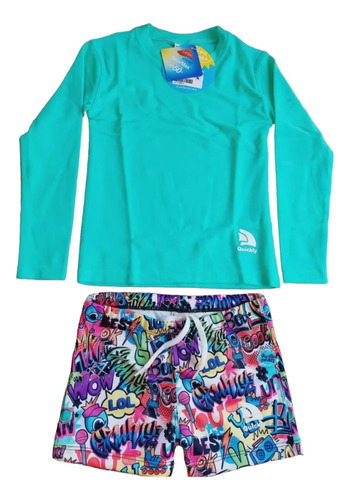 Conjunto Remera Uv N F50+short Resistente Cloro Playaquickly