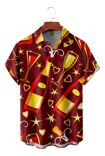 Camisa Hawaiana Unisex Con Copa De Vino De Año Nuevo, Camisa