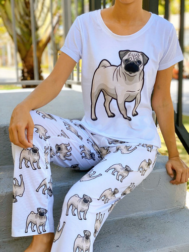 Imagen 1 de 1 de Pijama De Mujer Pug De Pantalon Con Busa