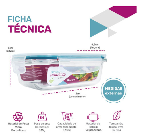Combo Potes De Vidro Retangular 370ml + 640ml +1040ml+1520ml