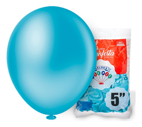 Balão Bexiga Liso Diversas Cores 5 Polegadas Pct C/ 50 Un Cor Azul Piscina Cinza