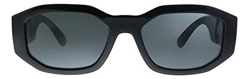 Anteojos de sol Versace VE4361 con marco de plástico color negro, lente gris clásica, varilla negra/dorada de plástico