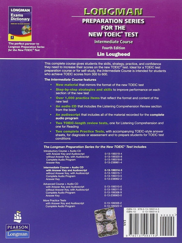 Longman Preparation Series For New Toeic Test Intermediate: Student's Book With Key + Cd 4e - Capa Comum - Editora Pearson