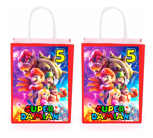 Bolsas Cotillón Super Mario La Pelicula Personalizadas X12