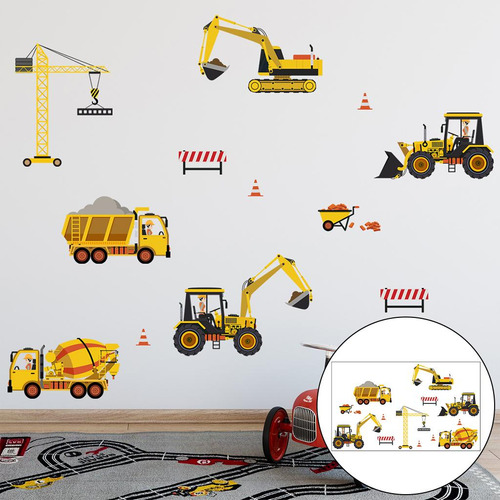2x Cartón Vehículo Niños Tatuajes Coches De Construcción