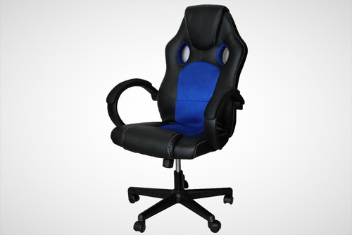 Silla Gamer De Vinil Tela Color Azul Con Detalles