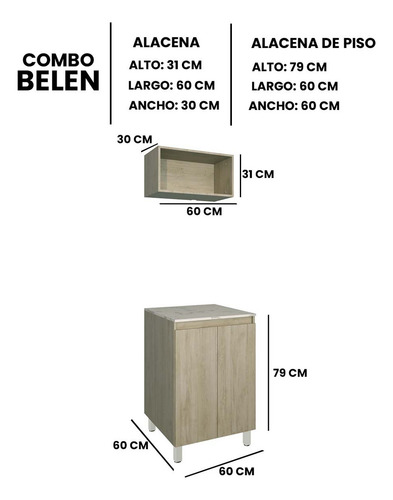 Cocina Integral Con Gabinete Inferior Y Alacena Decomobil Color Encino Polar - Mármol Blanco
