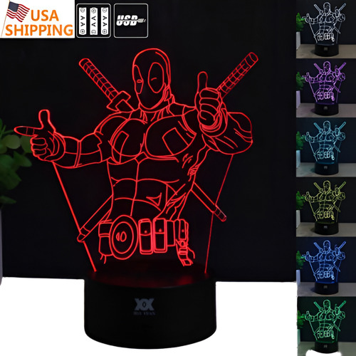 Luz De Noche Led De Acrílico 3d Deadpool 7 Colores Cambio To