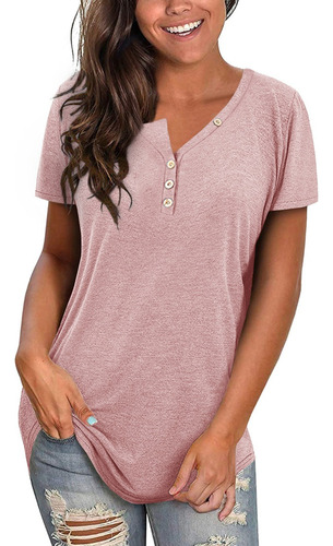 Playeras Henley De Manga Corta Con Botones Para Mujer