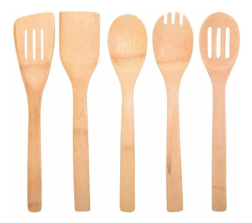 Set De Utensilios De Bambú / Cucharones Madera  100% Bambú