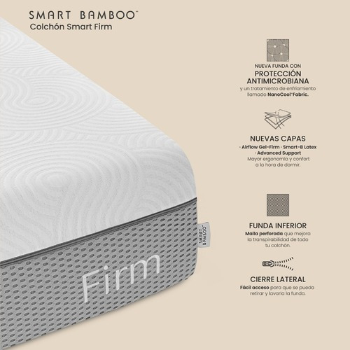 Colchón Smart Firme Matrimonial Smart Bamboo Certificado Color Blanco