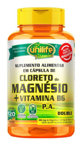 Cloruro De Magnesio + Vitamina B6 Unilife 120 Cápsulas