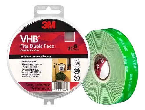 Cinta De Doble Contacto Bifaz Exterior 3m Vhb 4950 19mm X 5m