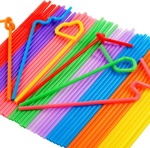 300 Pajitas Plástico Flexibles Coloridas,sin Bpa,desechables